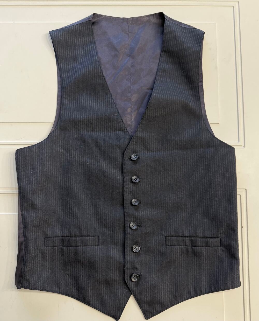 Unbranded Mens Sz S Navy Blue Striped Classic Vest Dressy